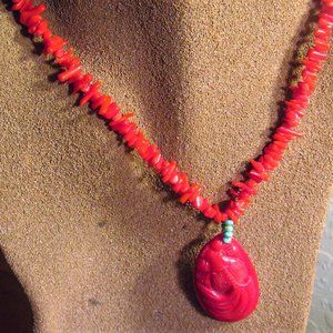 BRANCH CORAL NECKLACE W/ CARVED PENDANT ORIGINAL